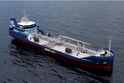 A render of the new Seafuels bunkering vessel