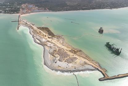 Aerial image of dredging works at Senegal's Port of Ndayane
