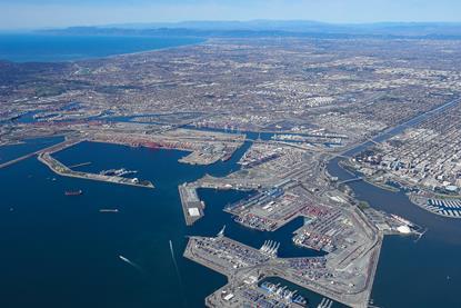Pictured is an aerial short of the Port of Long Beach
