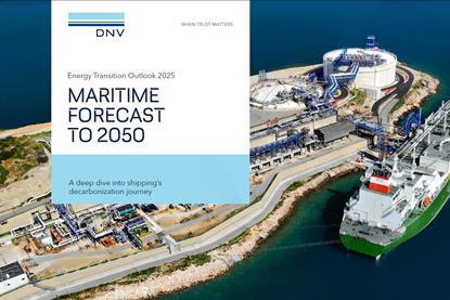 The image shows the front cover of the DNV’s latest Maritime Forecast to 2050