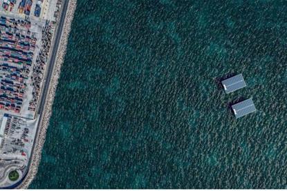 A photo a floating photovoltaic plant