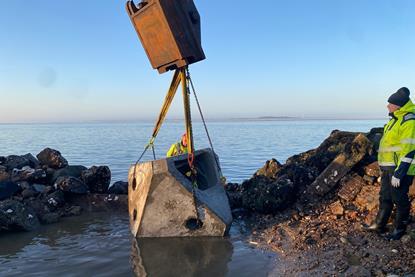 The picture shows the ECOncrete Coastalock installation in Port of Esbjerg