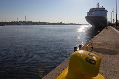 The image shows a quayside view at Ports of Stockholm