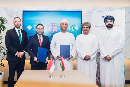 Angus Littleford, Head of Global Accounts for TFG Marine; Mark Russell, Chief Commercial Officer, TFG Marine; Tarik Al-junaidi, Chief Executive Officer, OOMCO; Amer Jaboob, General Manager B2B, OOMCO and Dr Ahmed Murad Al Balushi, Manager Corporate Affair