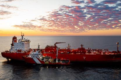 The image shows the Green Pioneer and the Coral Knight at the outer anchorage of Port Dampier