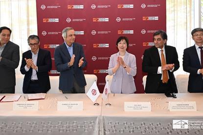 (l-r) Manuel F. Pascua, ICTSI CFO and CRO; Christian R. Gonzalez, ICTSI EVP; Enrique K. Razon Jr., ICTSI chair and president, Zou Jiayi, AIIB chair and president; Najeeb Haider, AIIB global director general, project and corporate finance clients; and Yong