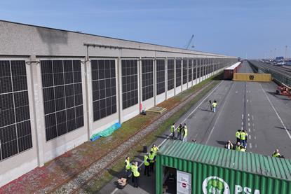 A picture of the vertical solar panels at PSA Zeebrugge