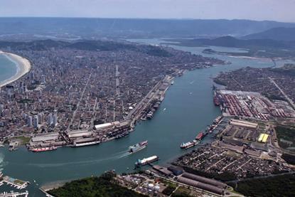 aerial shot of the Port of Santos in Brazil