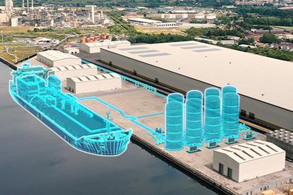 CGI impression of CCS transport and storage infrastructure in a port