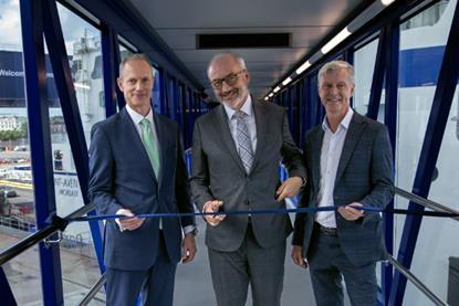 (l-r) Julian Walker, CCO and regional director at ABP; Christophe Mathieu, CEO of Brittany Ferries and Councillor Mark Lowry, Cabinet Member for Finance at Plymouth City Council