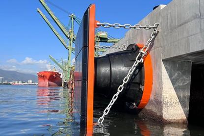The image shows ShibataFender's cone fenders in action at Rio de Janeiro port
