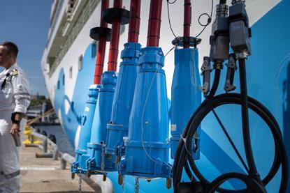 The image shows onshore power connection points at Ports of Stockholm