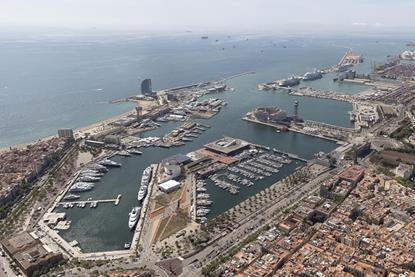 An aerial shot of the Port of Barcelona