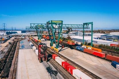 The image shows a Freightliner terminal