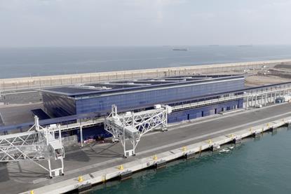 The image shows Barcelona's cruise Terminal H at Adossat Wharf