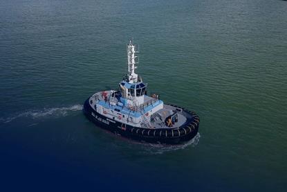 A close up of the Wilson Sons tugboat WS Rosalvo