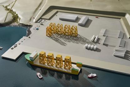 The image shows a render of what the completed Scapa Deep Water Quay could look like