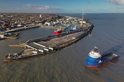 The image shows an overhead image of the Port of Lowestoft