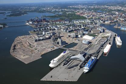 An aerial shot of the Port of Helsinki