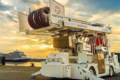 The image shows a Stemmann-Tecknik (Wabtech) shore power system at Kiel