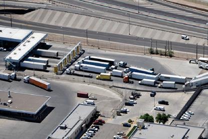 Cross-border trucks passing the Mexican border