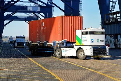 The image shows a close up of one of the Felixstowe ATs on the quayside