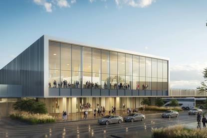 The planned entrance to Terminals 2 and 3, with windows overlooking the sea