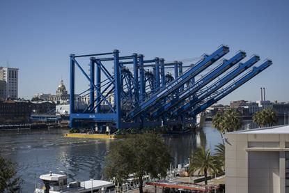 Four Konecranes electric ship-to-shore cranes arriving at the Port of Savannah, Georgia, US
