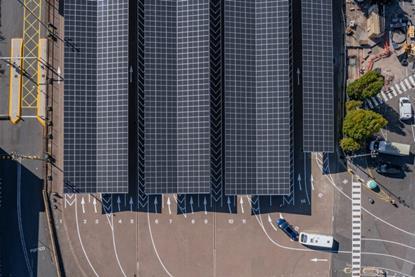 The image shows the solar array at Portsmouth International Port