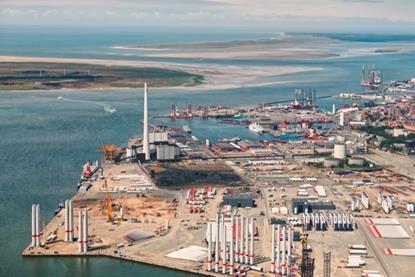The image shows an overhead shot of Port of Esbjerg