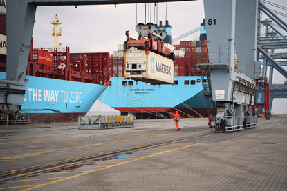 The photo shows Denmark's largest container terminal at Aarhus