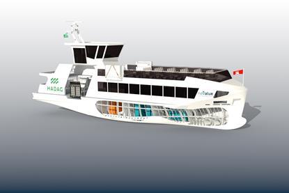 The image shows a render of the HADAG Type 2030e ferry