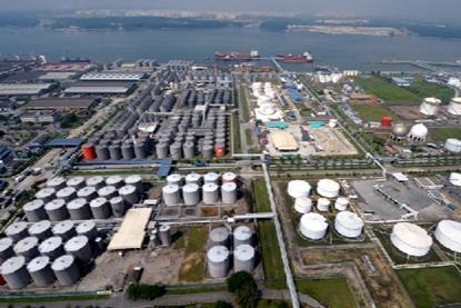 The image shows an overhead short of the liquid storage facilities at Johor Port