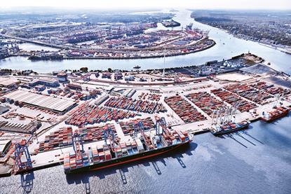 An aerial shot of HHLA's terminals