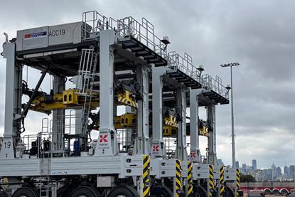 The hybrid automatic container carriers on the quayside at VICT