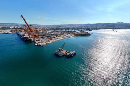 Port of Thessaloniki with the first caisson of Pier 6 being installed