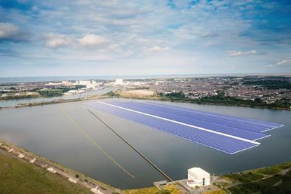 The picture shows a visualisation of the proposed floating solar array in Cavendish Dock, Barrow.