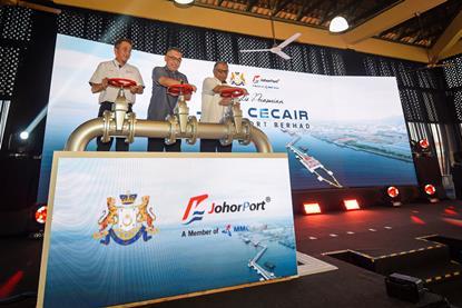 (l-r) Md Derick Basir, CEO of Johor Port Berhad, Tuan Mohd Masni Wakiman, district officer of Johor Bahru and Dr Hj Rosnan Fathlal, chair of Johor Port Authority