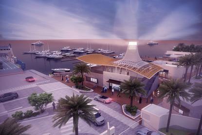 Digital rendering of the new marina and ferry station at Saadiyat