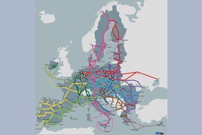 map of transport corridors across the EU