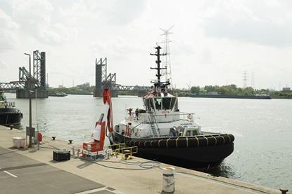 The image shows the Volta 1 on the quayside