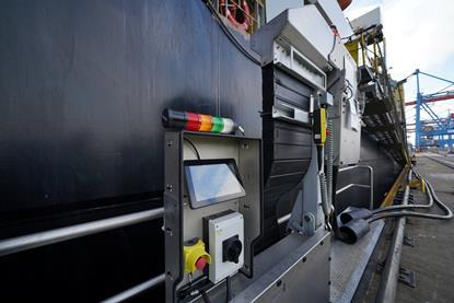 The picture shows the shore power test taking place with MSC Athens on the quayside at HHLA CTA