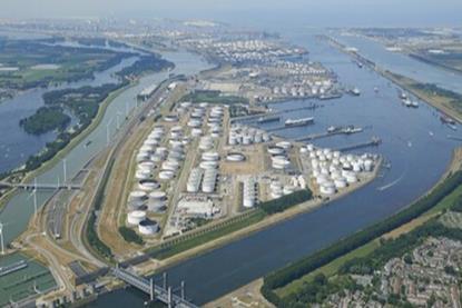 A overhead shot of Europoort at the Port of Rotterdam
