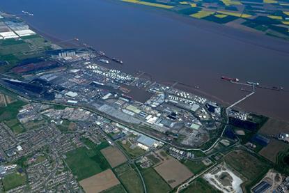 The image shows an overhead shot of the UK Port of Immingham