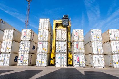 reefer containers stacked at a port