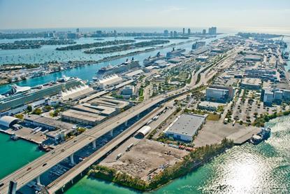 An aerial shot of PortMiami