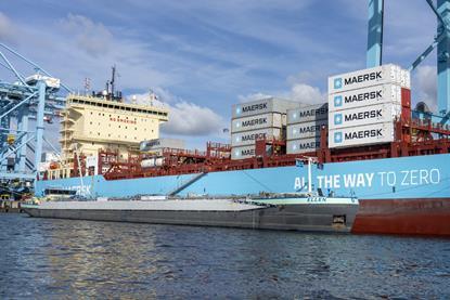 Maersk green methanol containership at Rotterdam