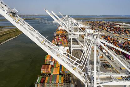A shot of port cranes on the quayside at Port Houston
