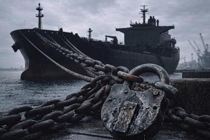 Ship with a padlocked anchor