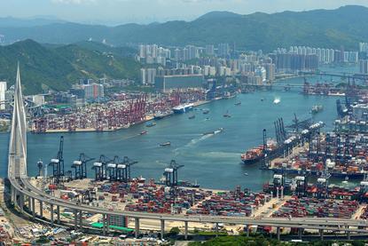 An aerial shot of the Port of Hong Kong